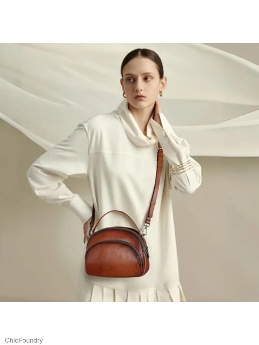 Genuine Leather Crossbody Bag Small Shoulder Purse Multi-Pocket Satchel